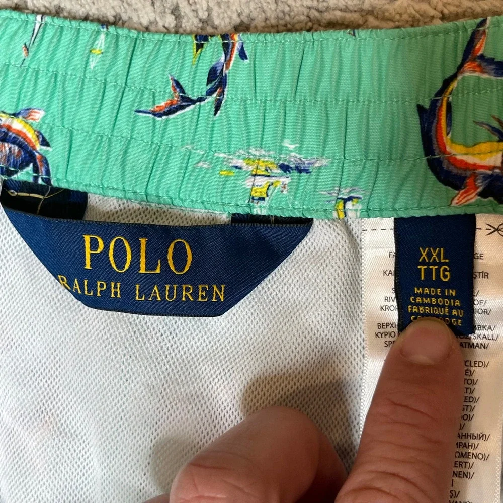 Polo Ralph Lauren Mens XXL Swim Trunks Marlin Sailboat Mint Green Nautical Print